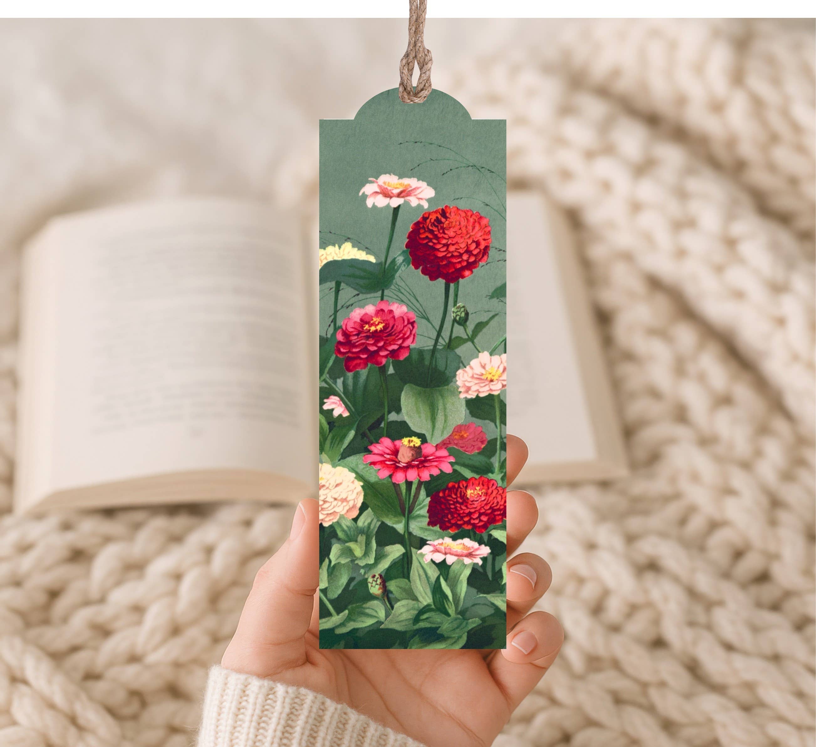 Wood Bookmark Vintage Zinnias